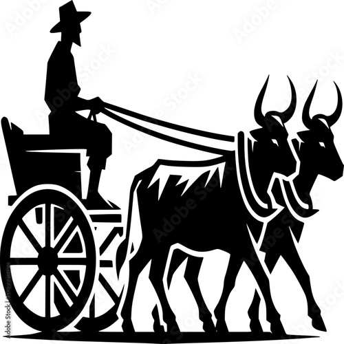 Rural Labor: A silhouette of a farmer guides a horse-drawn cart through the rural landscape, a timeless emblem of agriculture, representing the past and tradition.