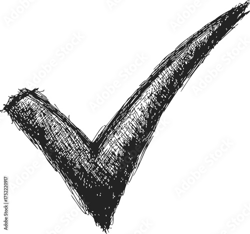 Check mark sketch hand drawn rough textured black tick symbol — stock vector