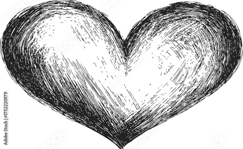 Heart sketch hand drawn textured black and white illustration — stock vector