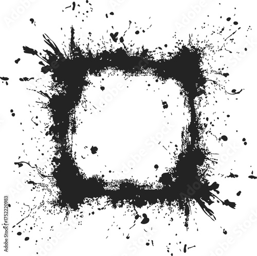 Black ink splatter frame sketch, hand drawn grunge border with chaotic paint drops — stock vector