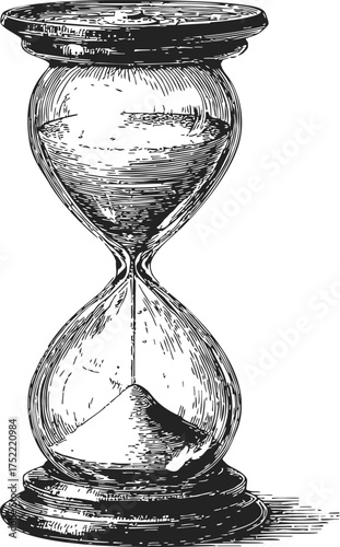 Hourglass sketch hand drawn vintage sand timer with detailed shading — stock vector