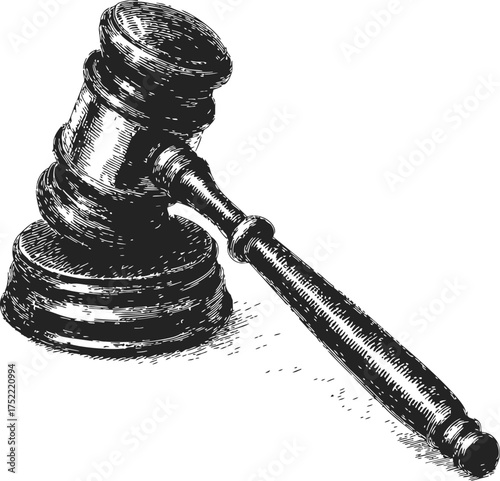Gavel sketch hand drawn style with sound block isolated on white — stock vector