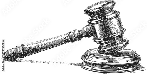 Gavel sketch hand drawn style with sound block for legal or auction themes — stock vector