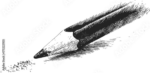 Pencil sketch hand drawn style detailed wooden pencil with shading and graphite dust — stock vector