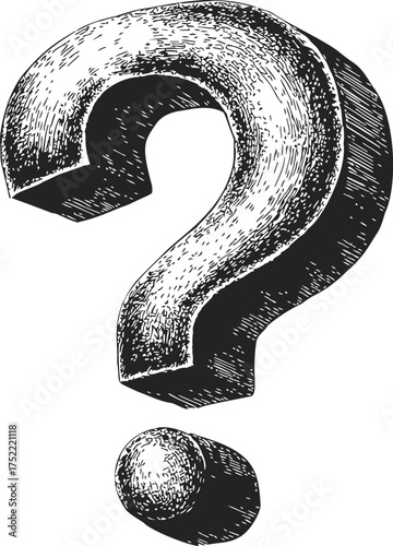 Question mark sketch hand drawn style with detailed shading — stock vector