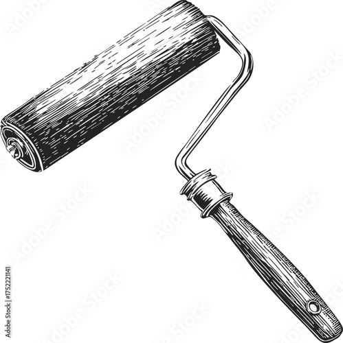 Paint roller sketch hand drawn style isolated on white background — stock vector