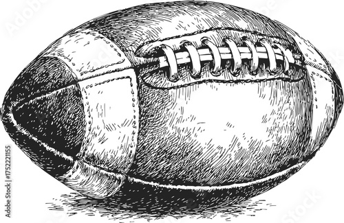 American football ball sketch, hand drawn style, detailed vintage illustration — stock vector