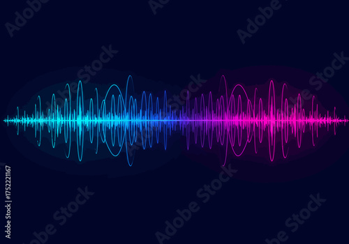 Vibrant Audio Waveform Displaying Blue and Pink Frequencies on Dark Background.