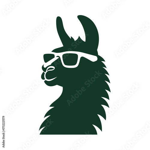 Cool Llama with Sunglasses Silhouette Vector Illustration. Trendy Animal Graphic Design Element with Shades and Fun Vibe.