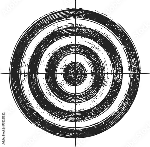 Target sketch hand drawn grunge style concentric circles with crosshair — stock vector