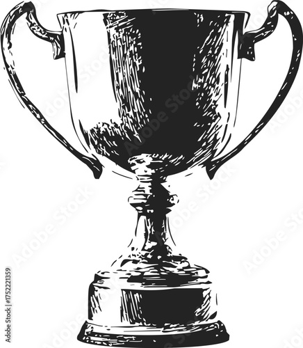 Trophy cup sketch, hand drawn style with detailed engraving lines — stock vector