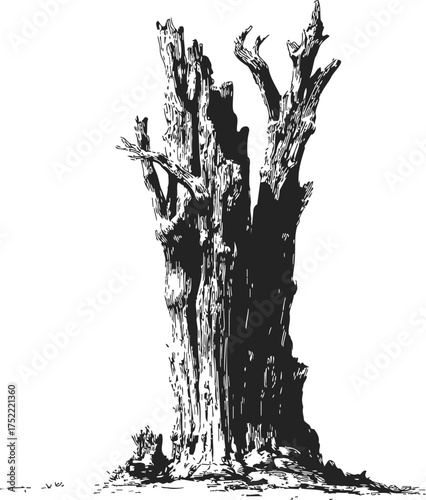 Dead tree sketch, hand drawn style, detailed trunk and bare branches — stock vector