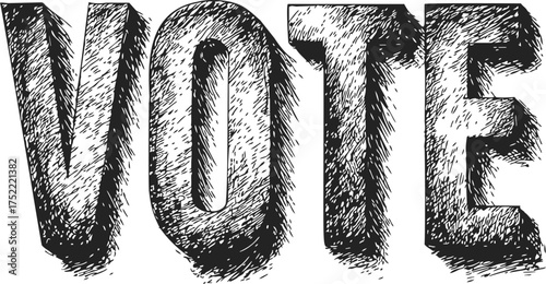 VOTE bold hand drawn sketch style large textured letters — stock vector