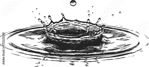 Water splash sketch, hand drawn vector with ripples and droplets — stock vector