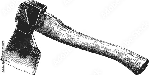 Axe sketch hand drawn style with detailed wooden handle and metal blade — stock vector