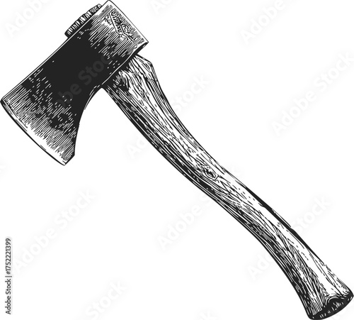 Axe sketch hand drawn vintage woodworking tool with wooden handle — stock vector