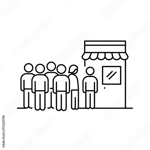 Line of People Waiting Outside a Storefront.