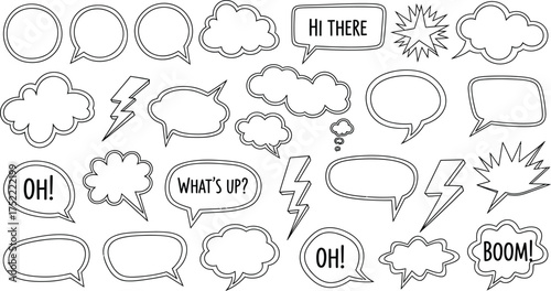 Comic Speech Bubbles with Sound Effects in White Background
