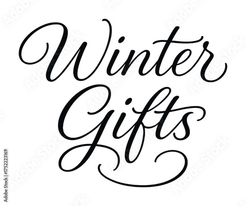 Elegant winter gifts script typography in black calligraphy