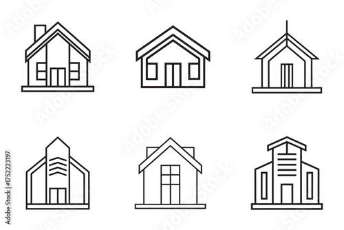 Collection of Various Minimalist Line Art House Icons for Real Estate and Architectural Design Projects Offering Clean and Modern Aesthetics