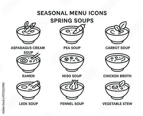 Seasonal menu icons displaying various spring soups