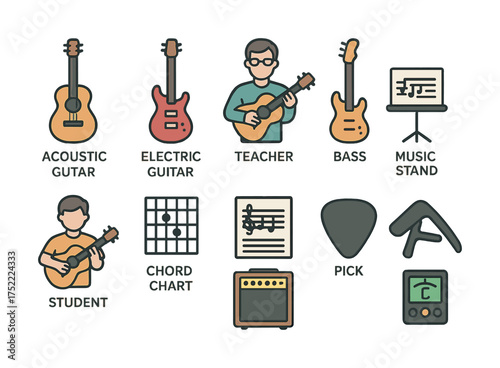 Musical instruments and accessories with male teacher and child student