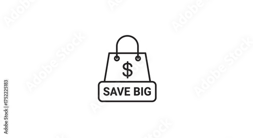 Save Big shopping bag line art icon for sales and discounts.