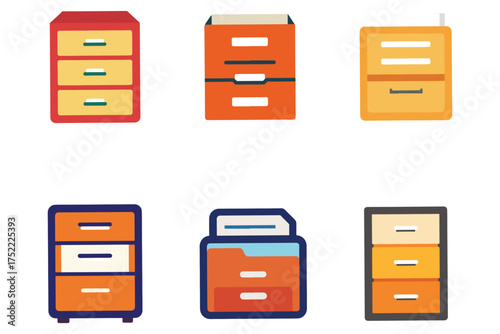 Colorful File Cabinet Illustration Set for Office and Data Management Concepts with a Modern and Clean Design for Web and Print