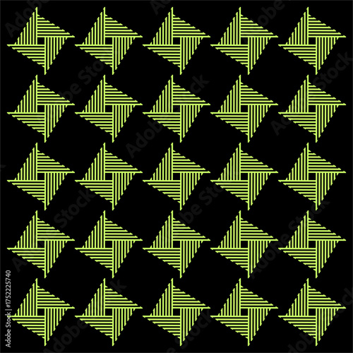 A mesmerizing grid of interwoven lime diamonds forming rhythmic symmetry, radiating motion, precision, and harmony through repetitive geometric illusion and structured luminance.