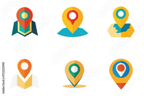 Colorful map pointer icons set for navigation and location awareness with modern flat design for web and mobile applications