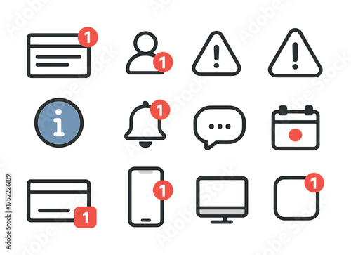 Notification icons set with alert symbols and information graphics