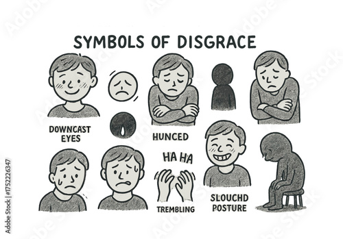 Illustrated symbols of disgrace: emotions and postures