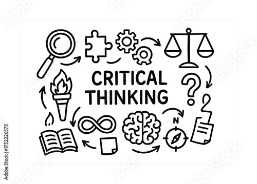 Illustration of critical thinking concepts with icons