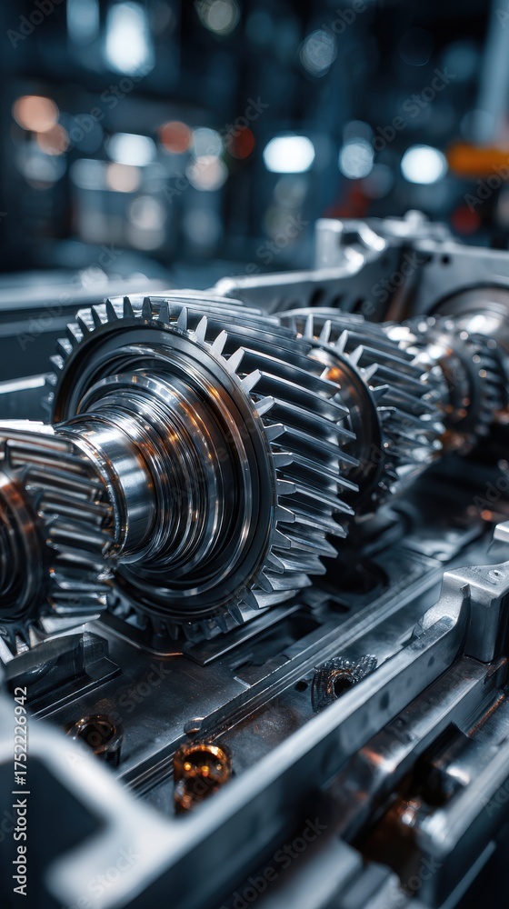 Fototapeta premium Awesome photo of closeup of intricate gears and cogs in a complex mechanical assembly.