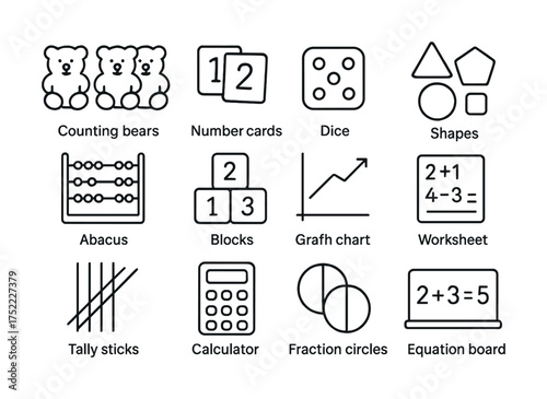 Educational math tools for kids: bears, cards, dice, shapes, and more