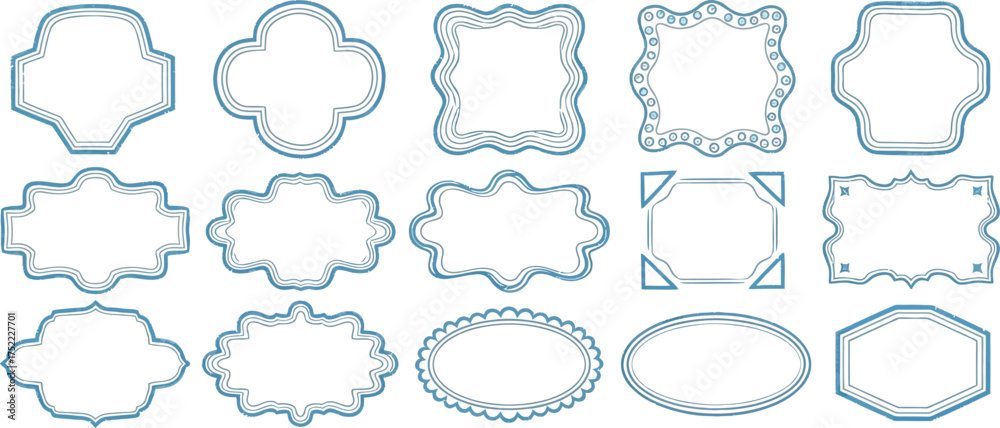 Obraz premium Decorative Frames Set, Blue Ornate Border Collection on White Background, Grunge Style