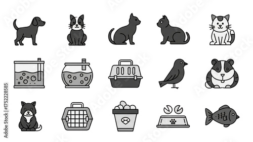 Set of stylized pet and animal icons for design projects