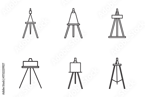 Elegant Artist Easel Silhouettes Creative Studio Equipment Visual Art Tools Graphic Design Elements Isolated on White Background Artistic Creations
