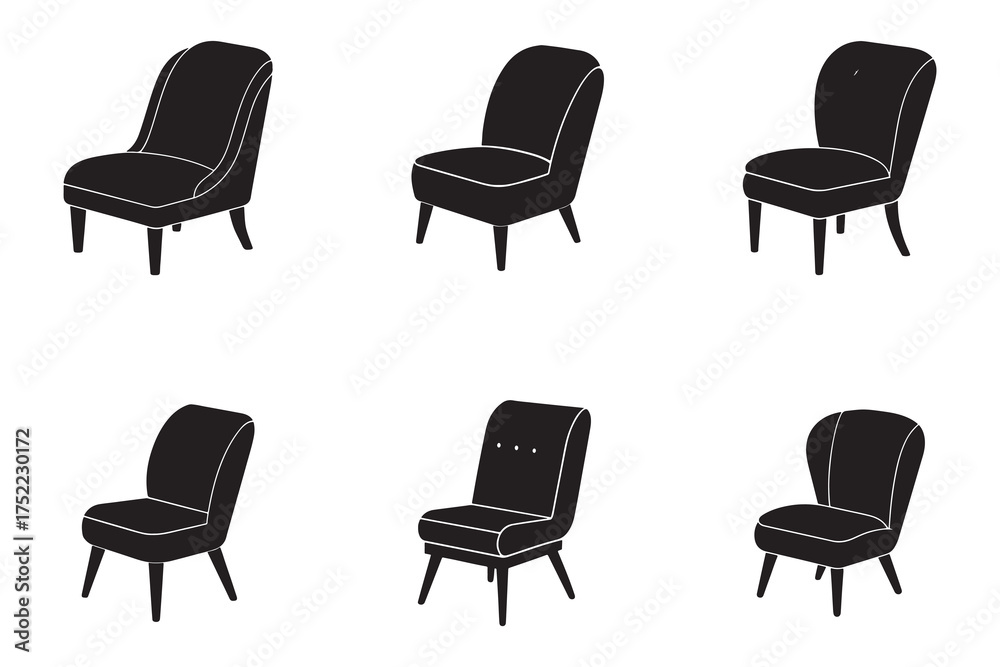 Obraz premium Elegant Black Chair Silhouettes on White Background Vector Illustration for Interior Design and Furniture Concepts