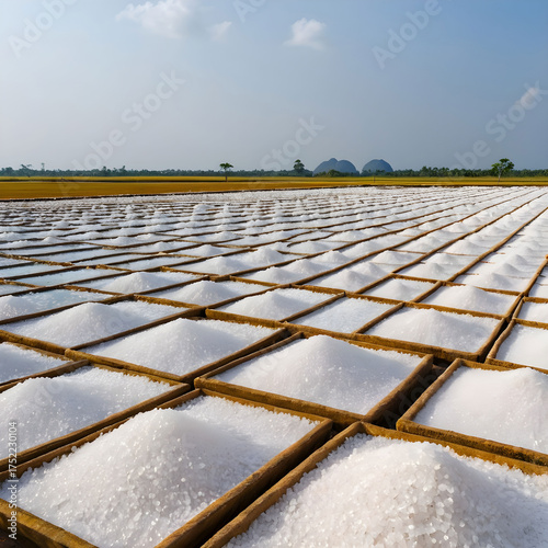 Salt in salt farm ready for harvest, Thailand