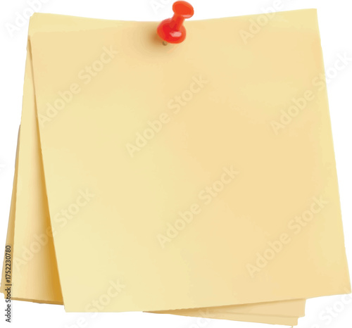 Yellow sticky note paper with push pin on notice board