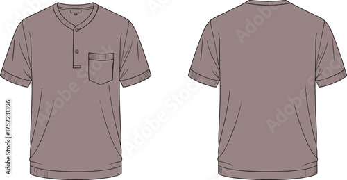 henley shirt short sleeve round neckline placket button pocket apparel garment clothing fashion textile template vector sketch illustration design 