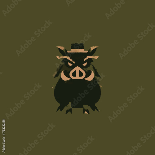 Animated boar portrait on a olive background