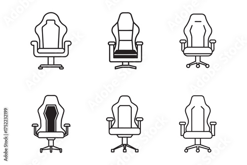 Gaming Chair Icon Set Line Art Illustration for E sports and Streamer Comfort and Ergonomic Design