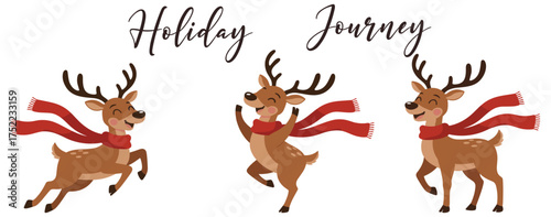Holiday reindeer clipart set with red scarves and playful script tex