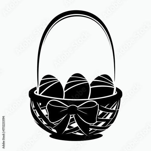 Easter basket with decorated eggs and a bow isolated on a white background  