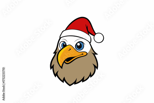 Bald Eagle Head in Santa Hat Line Art Illustration