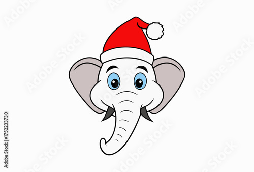 Festive Elephant with Santa Hat Line Art Graphic