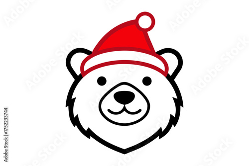 Bear Head in Christmas Hat Outline Vector Illustration