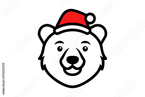 Cute Grizzly Bear with Santa Hat Line Drawing